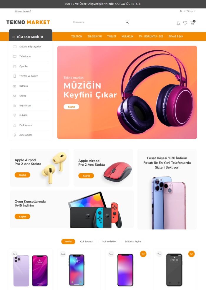 Tekno Market – e-ticaret sitesi teması